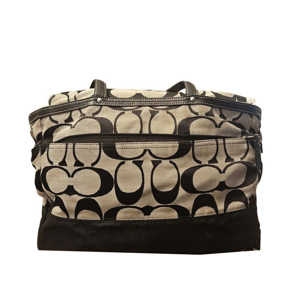 Coach Signature C Large Tote Bag Black Grey Jacquard Canvas Shoulder Bag
